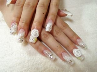 Дизайн ногтей жидкие камни, нарощенные ногти - акриловые розы
